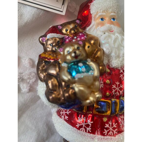Kurt S Adler Polonaise Hand Blown Santa with Three Teddy Bears NWT - Picture 5 of 15